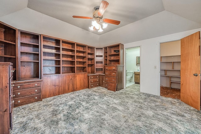 5578 E Perrin Rd, Clovis, CA 93619 - unfurnished office featuring carpet flooring, a ceiling fan, and lofted ceiling