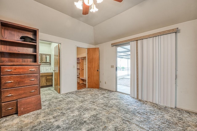 5578 E Perrin Rd, Clovis, CA 93619 - unfurnished bedroom with carpet, lofted ceiling, access to outside, a spacious closet, and ensuite bath
