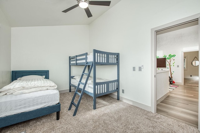 254 W Sierra Ave, Clovis, CA 93612 - bedroom with lofted ceiling, ceiling fan, and carpet flooring