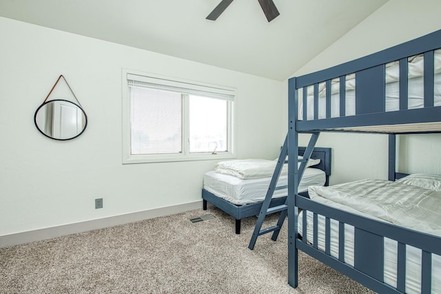 254 W Sierra Ave, Clovis, CA 93612 - bedroom with carpet floors, vaulted ceiling, and a ceiling fan