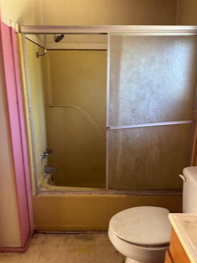 50481 Sundew Rd, Yokuts Valley, CA 93675 - bathroom featuring vanity, enclosed tub / shower combo, and tile patterned floors