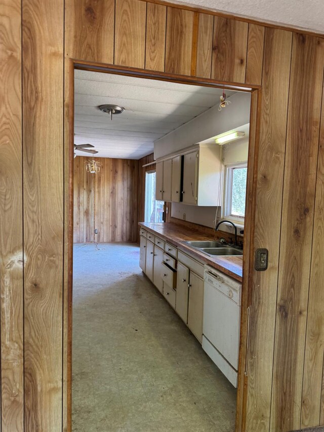 50481 Sundew Rd, Yokuts Valley, CA 93675 - kitchen featuring dishwasher, wood walls, healthy amount of natural light, and light flooring
