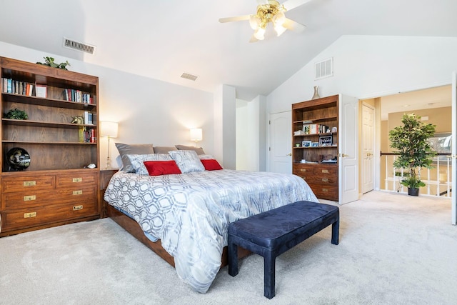 3075 W Silverhill Ln, Fresno, CA 93711 - bedroom featuring carpet floors, vaulted ceiling, and a ceiling fan
