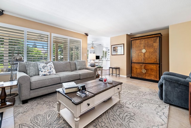 3075 W Silverhill Ln, Fresno, CA 93711 - living room with light tile patterned floors and ceiling fan
