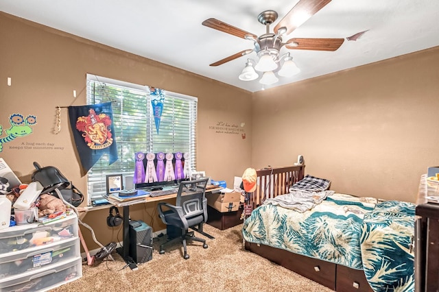3742 Via Capitola, Madera, CA 93637 - bedroom featuring carpet floors, an office area, and a ceiling fan