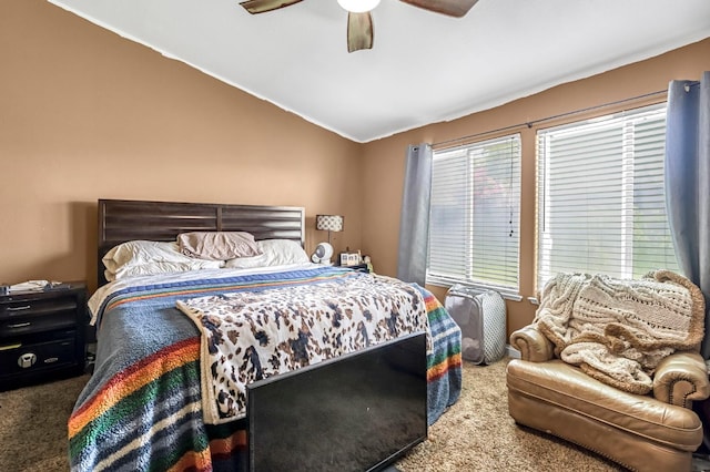 3742 Via Capitola, Madera, CA 93637 - bedroom featuring carpet flooring, vaulted ceiling, and ceiling fan