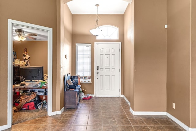 3742 Via Capitola, Madera, CA 93637 - foyer with ceiling fan, tile patterned flooring, and a towering ceiling