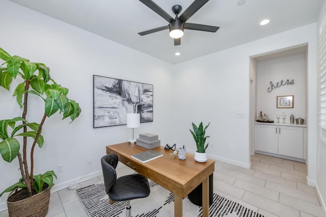 4670 Terrace Rd, Madera, CA 93636 - office space with ceiling fan, light tile patterned flooring, and recessed lighting