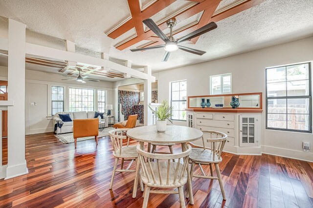 730 E Yale Ave, Fresno, CA 93704 - dining area with ceiling fan, a textured ceiling, plenty of natural light, and hardwood / wood-style flooring
