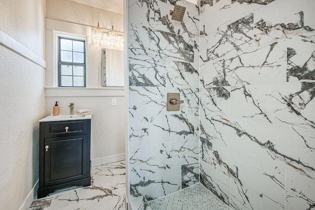 730 E Yale Ave, Fresno, CA 93704 - full bath with tiled shower, marble finish floors, and vanity