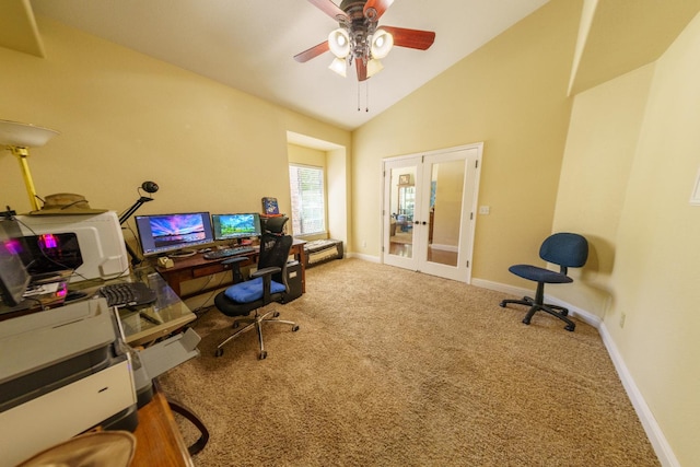 9930 N Rowell Ave, Fresno, CA 93720 - carpeted home office with french doors, vaulted ceiling, and ceiling fan