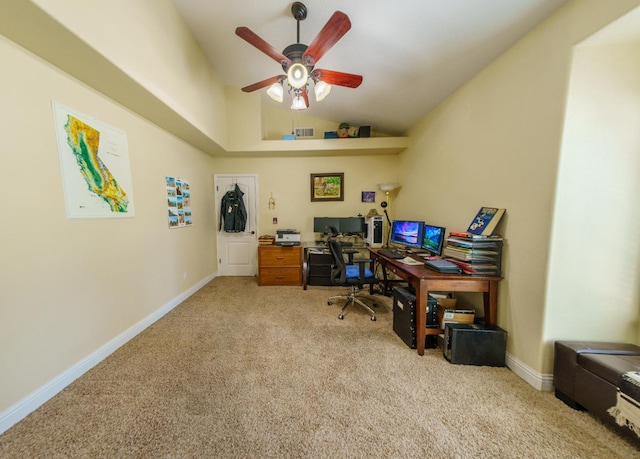 9930 N Rowell Ave, Fresno, CA 93720 - office area with carpet floors, vaulted ceiling, and ceiling fan