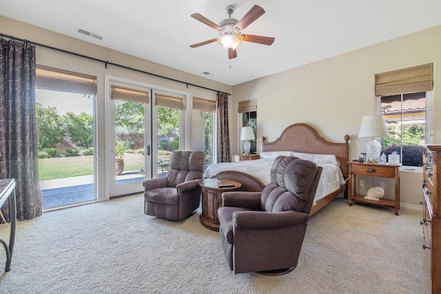 4638 W Lark Ct, Visalia, CA 93291 - bedroom with access to exterior, carpet floors, french doors, and ceiling fan