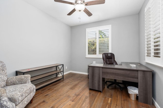 5313 W King Fisher Ln, Fresno, CA 93722 - office featuring hardwood / wood-style floors and ceiling fan