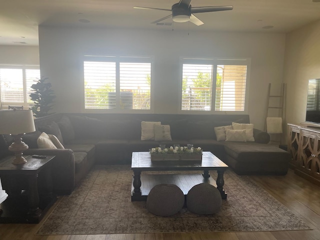 803 E Aretha Ave, Fowler, CA 93625 - living room with wood-type flooring and a ceiling fan