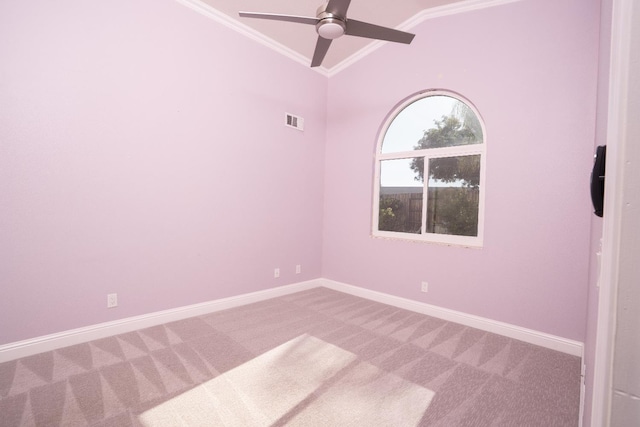 318 San Madele Ave, Coalinga, CA 93210 - spare room featuring carpet flooring, a ceiling fan, ornamental molding, and lofted ceiling