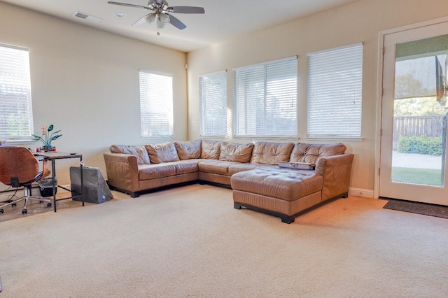 7951 N Fine Ave, Fresno, CA 93720 - carpeted living area with ceiling fan