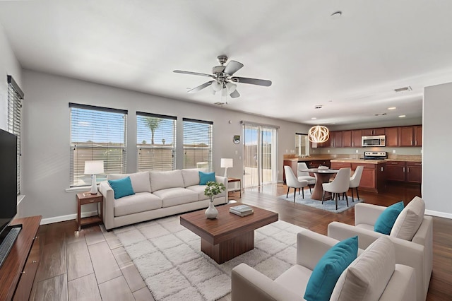 376 S Knox St, Madera, CA 93638 - living area featuring a ceiling fan, recessed lighting, and wood finished floors