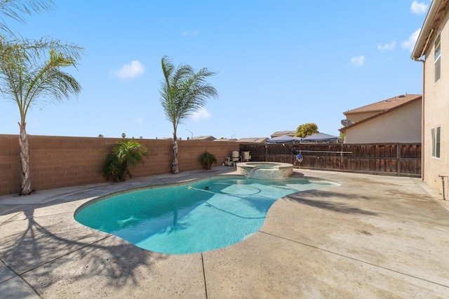 376 S Knox St, Madera, CA 93638 - view of pool featuring a patio area, a fenced backyard, and a pool with connected hot tub