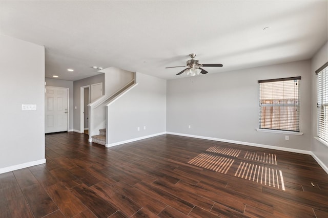 376 S Knox St, Madera, CA 93638 - empty room with stairway, a ceiling fan, recessed lighting, and wood finished floors