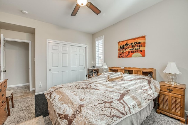 4626 N Arrow Ridge Way, Clovis, CA 93619 - bedroom with a closet, ceiling fan, and light colored carpet