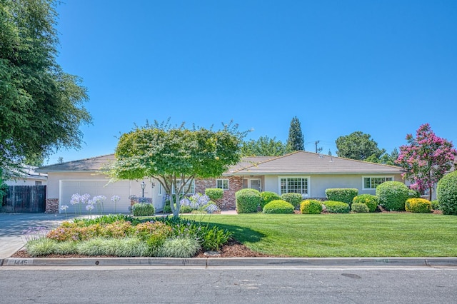 1445 W Ellery Way, Fresno, CA 93711 - ranch-style house featuring stucco siding, concrete driveway, a front lawn, and a garage