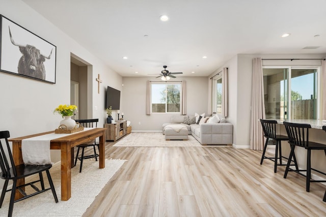 1275 Traverse Dr S, Madera, CA 93636 - living room with light wood finished floors, recessed lighting, and a ceiling fan