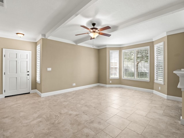 8147 N Cedar Unit 116, Fresno, CA 93720 - foyer entrance with plenty of natural light, a ceiling fan, a textured ceiling, and beam ceiling