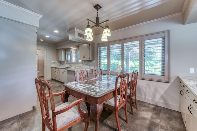 5679 N Van Ness Blvd, Fresno, CA 93711 - dining room featuring a chandelier, recessed lighting, and ornamental molding