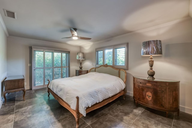 5679 N Van Ness Blvd, Fresno, CA 93711 - bedroom featuring crown molding, access to exterior, and ceiling fan