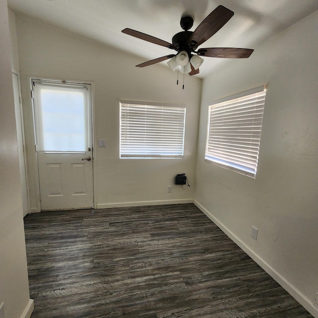 12015 E Shaw Ave, Clovis, CA 93619 - empty room with ceiling fan, dark wood finished floors, and lofted ceiling