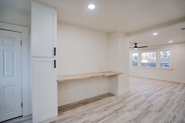 1530 E Home Ave, Fresno, CA 93728 - unfurnished room with light wood-style flooring, recessed lighting, and built in desk