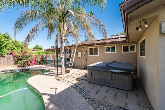4625 E Princeton Ave, Fresno, CA 93703 - view of swimming pool with a hot tub, a patio, and a fenced backyard