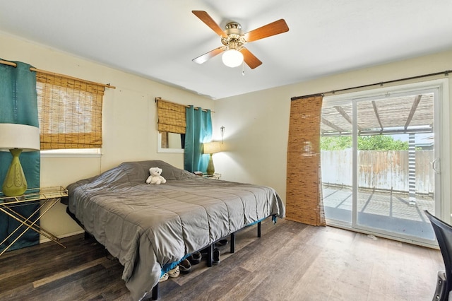 4625 E Princeton Ave, Fresno, CA 93703 - bedroom with access to outside, wood finished floors, and a ceiling fan