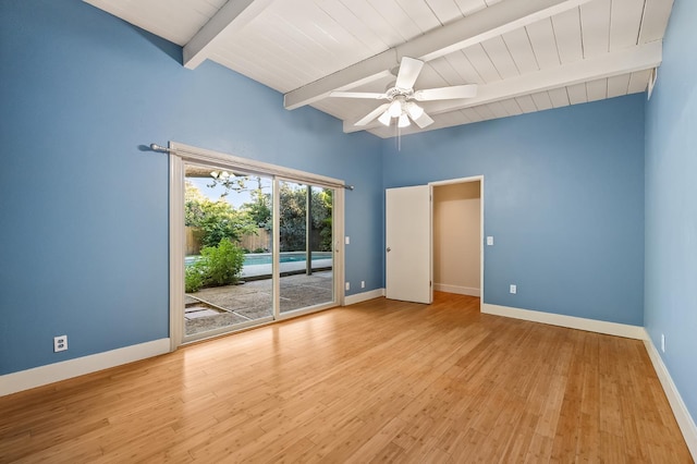 1095 W San Ramon Ave, Fresno, CA 93711 - empty room with a ceiling fan, wood finished floors, and wood ceiling