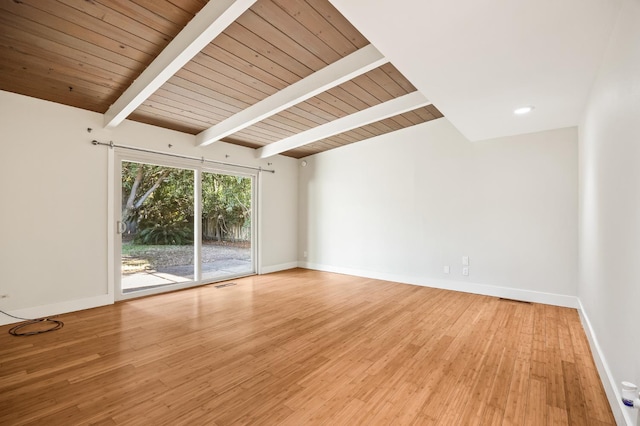 1095 W San Ramon Ave, Fresno, CA 93711 - unfurnished room with light wood-style floors and a wood ceiling with exposed beams