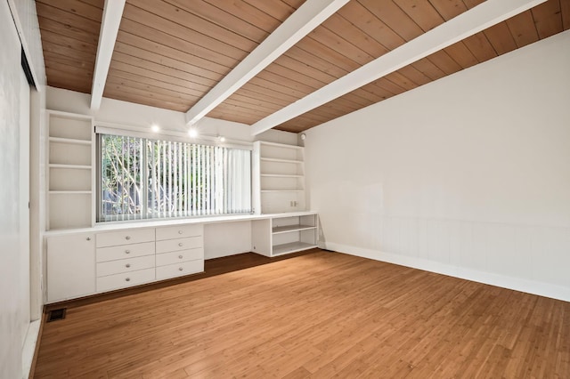 1095 W San Ramon Ave, Fresno, CA 93711 - unfurnished room with built in study area, wood finished floors, and wooden ceiling