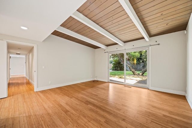 1095 W San Ramon Ave, Fresno, CA 93711 - empty room featuring light wood finished floors, wooden ceiling, and recessed lighting