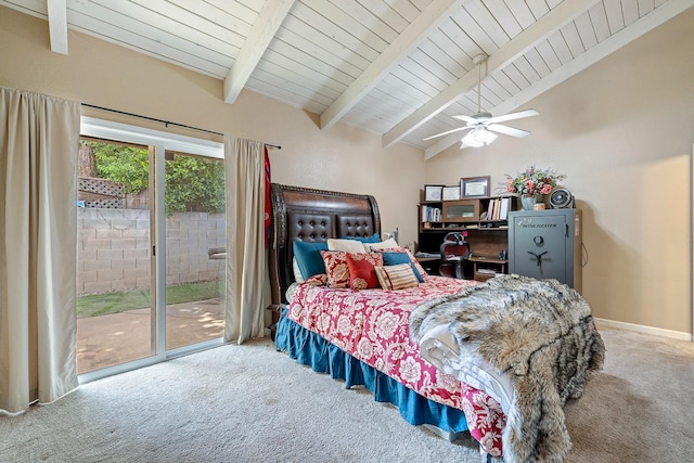 317 W Sierra Ave Unit 107, Fresno, CA 93704 - bedroom with carpet flooring, access to outside, wooden ceiling, and ceiling fan