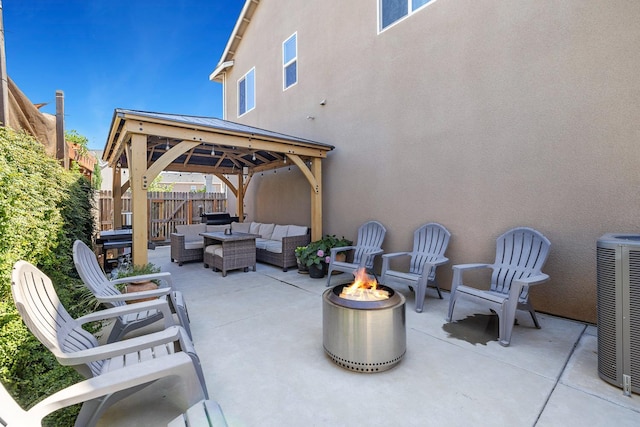 4053 Rialto Ave, Clovis, CA 93619 - view of patio / terrace featuring an outdoor living space with a fire pit and a gazebo