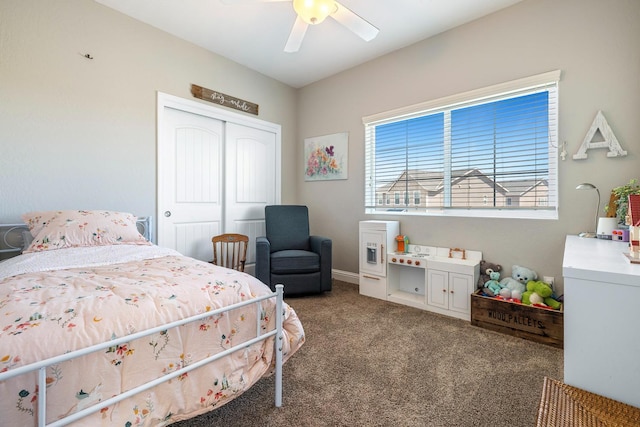 4053 Rialto Ave, Clovis, CA 93619 - bedroom featuring carpet, a closet, and ceiling fan