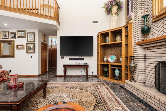 7207 E Bremer Ave, Fresno, CA 93737 - living area with a towering ceiling and a fireplace