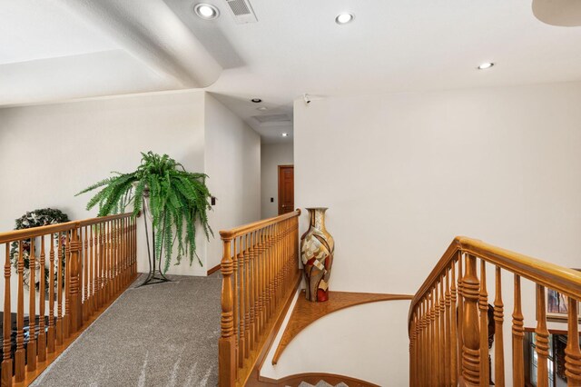 7207 E Bremer Ave, Fresno, CA 93737 - hallway featuring an upstairs landing, carpet flooring, and recessed lighting