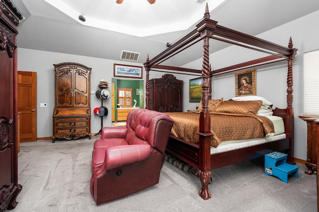 7207 E Bremer Ave, Fresno, CA 93737 - carpeted bedroom with a ceiling fan and vaulted ceiling