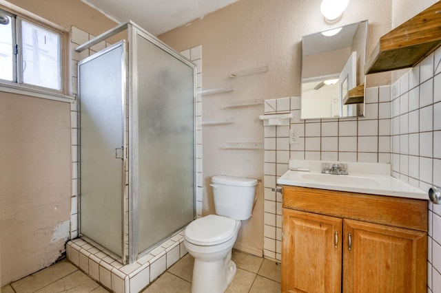 22 Beverly Dr, Clovis, CA 93612 - bathroom featuring vanity, a stall shower, and tile patterned floors