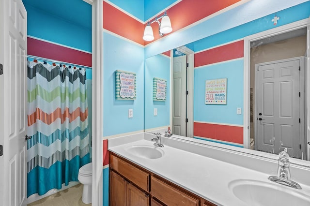2403 W Robin Ave, Visalia, CA 93291 - full bathroom with double vanity and a shower with shower curtain