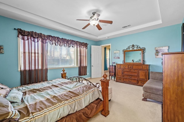 2403 W Robin Ave, Visalia, CA 93291 - carpeted bedroom featuring a tray ceiling and ceiling fan