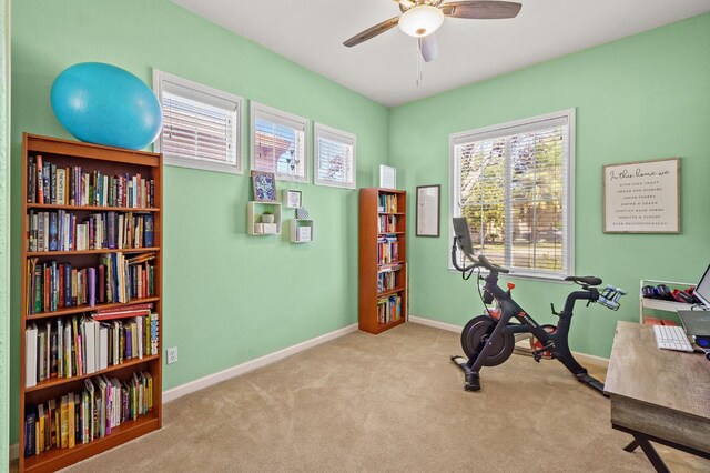 2403 W Robin Ave, Visalia, CA 93291 - exercise room featuring a ceiling fan, plenty of natural light, and carpet flooring