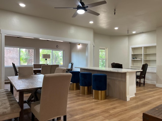 7013 N Maroa Ave, Pinedale, CA 93650 - dining area with light wood-style floors, recessed lighting, ceiling fan, and a desk