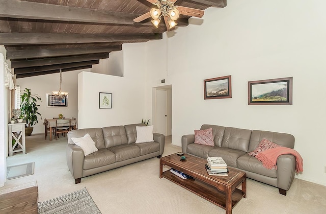 6338 N Maroa Ave Unit 115, Fresno, CA 93704 - carpeted living room featuring a chandelier, ceiling fan, and wood ceiling